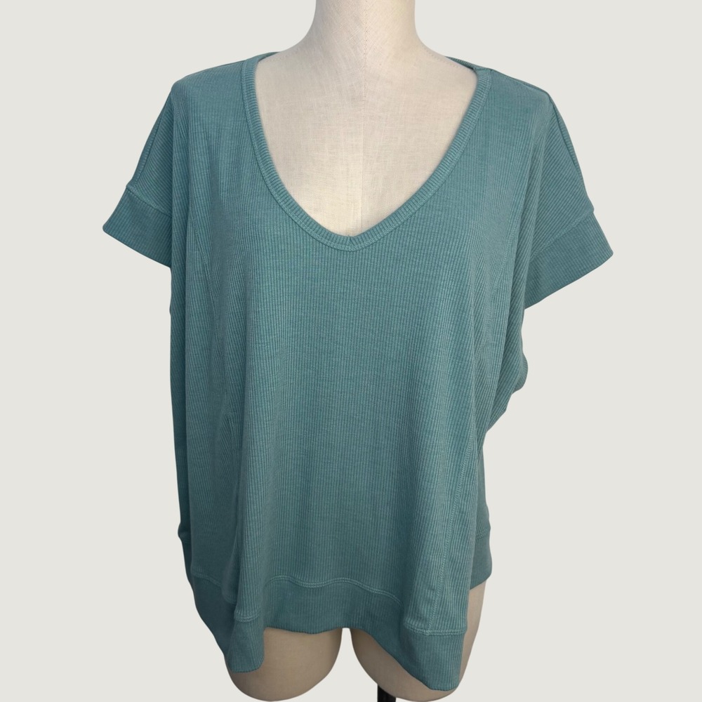 LIVI Lane Bryant Teal Ribbed Activewear V Neck Cap Sleeve Top Plus Size 22/24